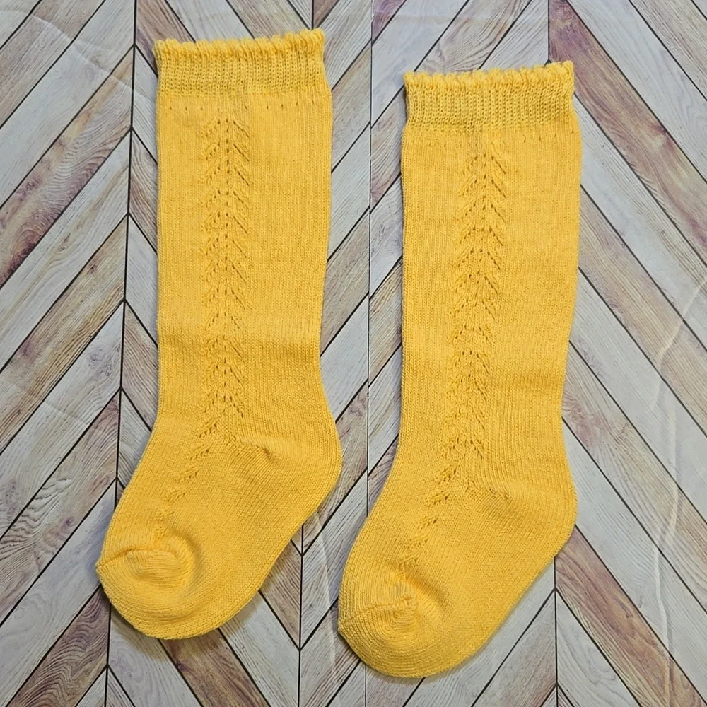 Toddler Baby Girl Yellow Knit Knee High Socks Vintage Style Holiday Accessory